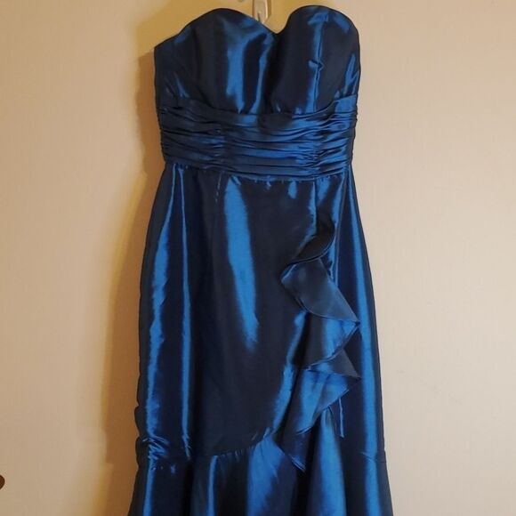 Pretty Maids strapless blue ruffled mermaid maxi gown size 10 - Picture 4 of 14